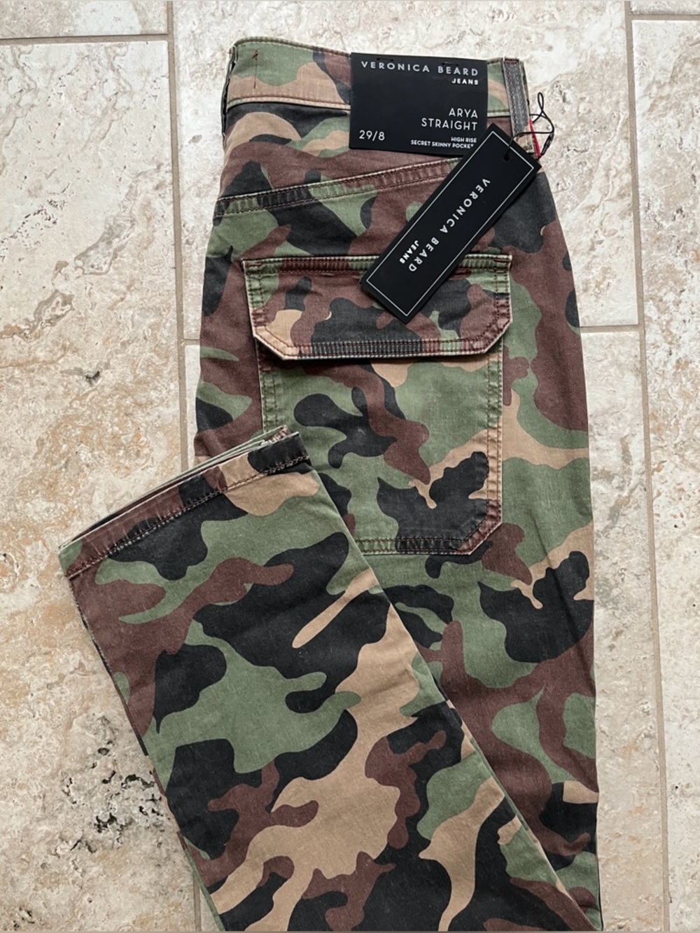 Veronica Beard Arya Straight Leg Pants Camouflage - High Rise, Women’s 29 - NWT